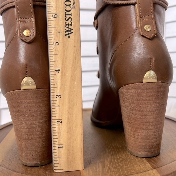 UGG Analise Camel Leather Exposed Fur Sheepwook Ankle Lace Up Heel Bootie Sz. 10 - Picture 6 of 13